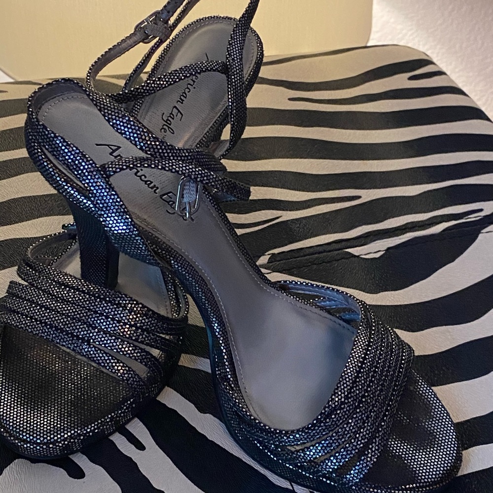 black metallic heels
